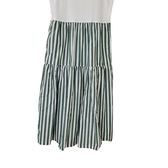 J.Crew Striped Tiered Midi Dress Womens Size L White Green Pockets NWT - Picture 6 of 8